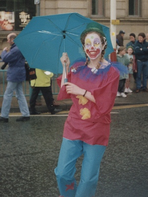 Me as a clown, in the rain