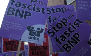 Unite Against Fascism placards